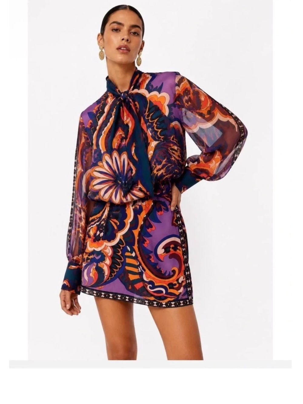 SOLD

ZARA Teal, Orange and Purple Swirl Tie-Neck Blouse